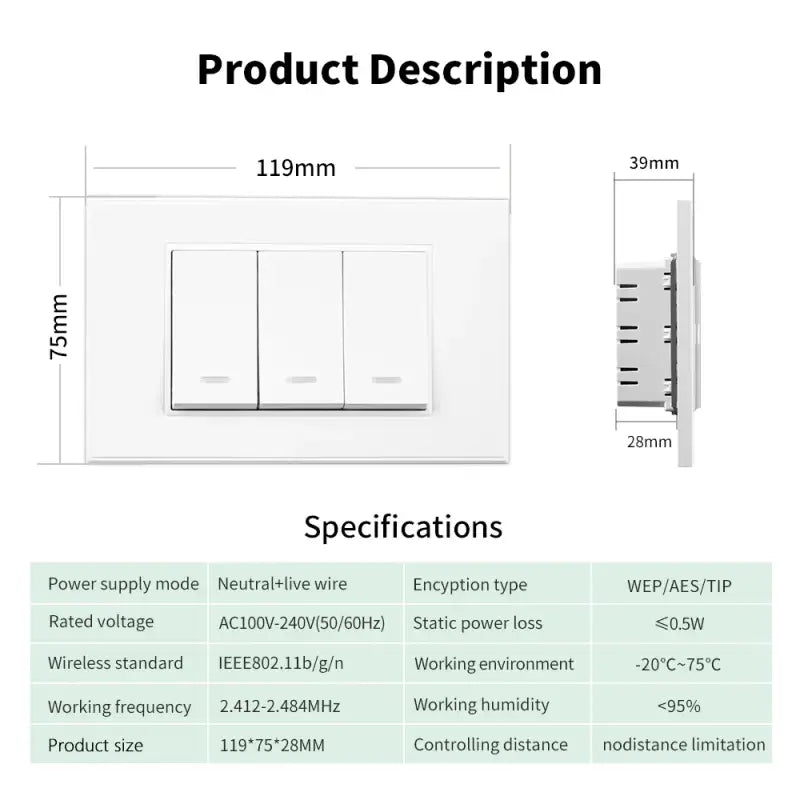 Tuya WiFi/Zigbee Smart Wall Light Push Button Physical Switch 100-240V