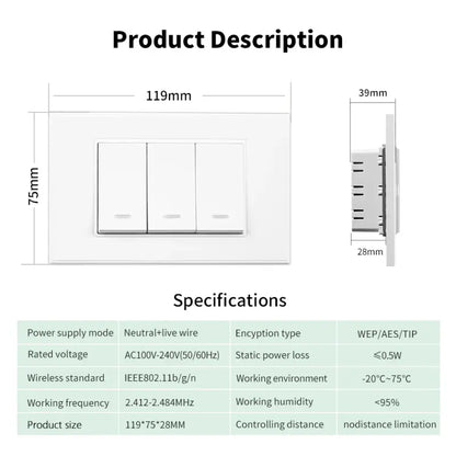 Tuya WiFi/Zigbee Smart Wall Light Push Button Physical Switch 100-240V