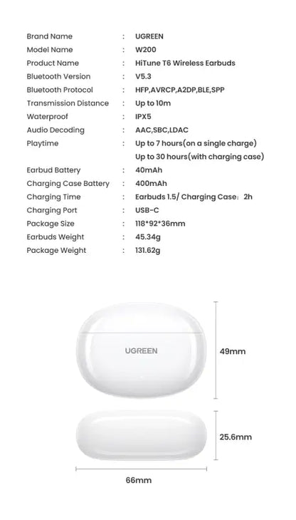 UGREEN HiTune T6 ANC TWS Wireless Earbuds Active Noise Cancellation