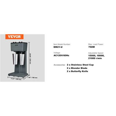 VEVOR Milkshake Mixer Machine Double Head Stainless Steel