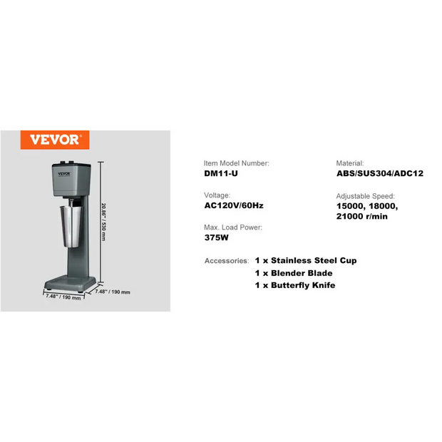 VEVOR Milkshake Mixer Machine Double Head Stainless Steel