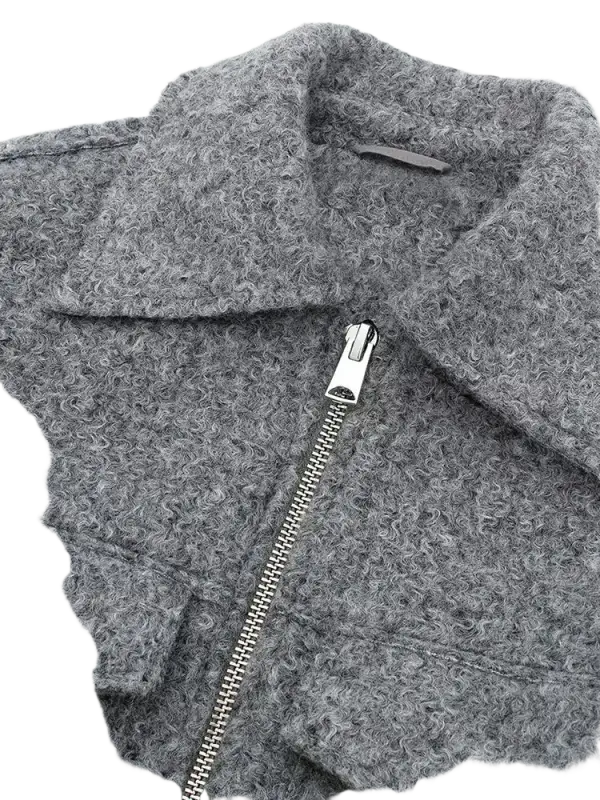 Vintage long sleeve Grey Front Zipper Jackets Outfits laurichshop