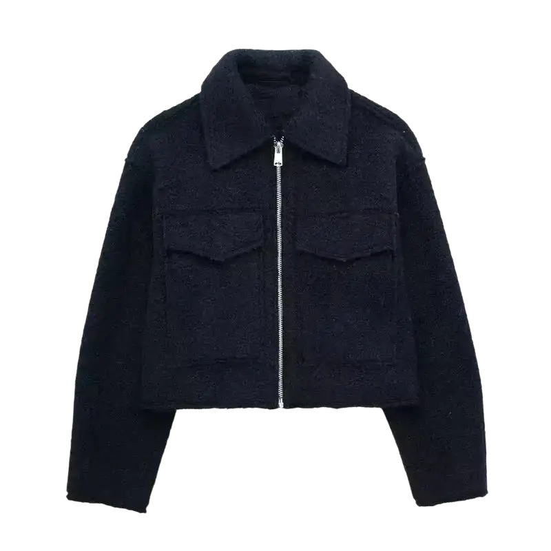 Vintage long sleeve Grey Front Zipper Jackets Outfits laurichshop