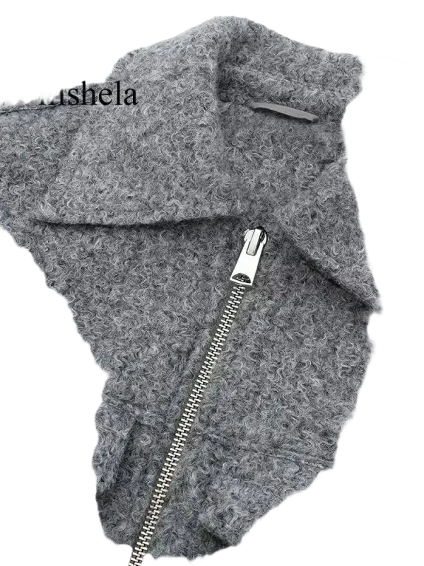 Vintage long sleeve Grey Front Zipper Jackets Outfits laurichshop