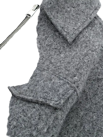 Vintage long sleeve Grey Front Zipper Jackets Outfits laurichshop