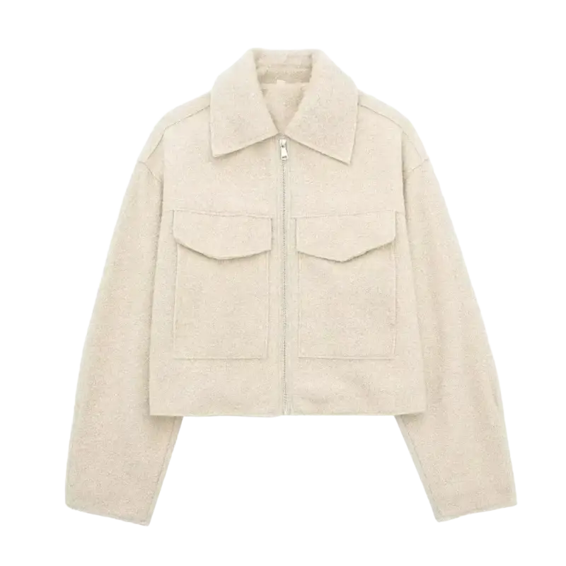 Vintage long sleeve Grey Front Zipper Jackets Outfits laurichshop