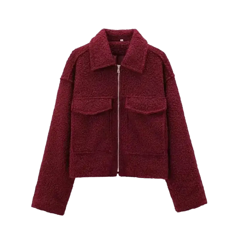 Vintage long sleeve Grey Front Zipper Jackets Outfits laurichshop