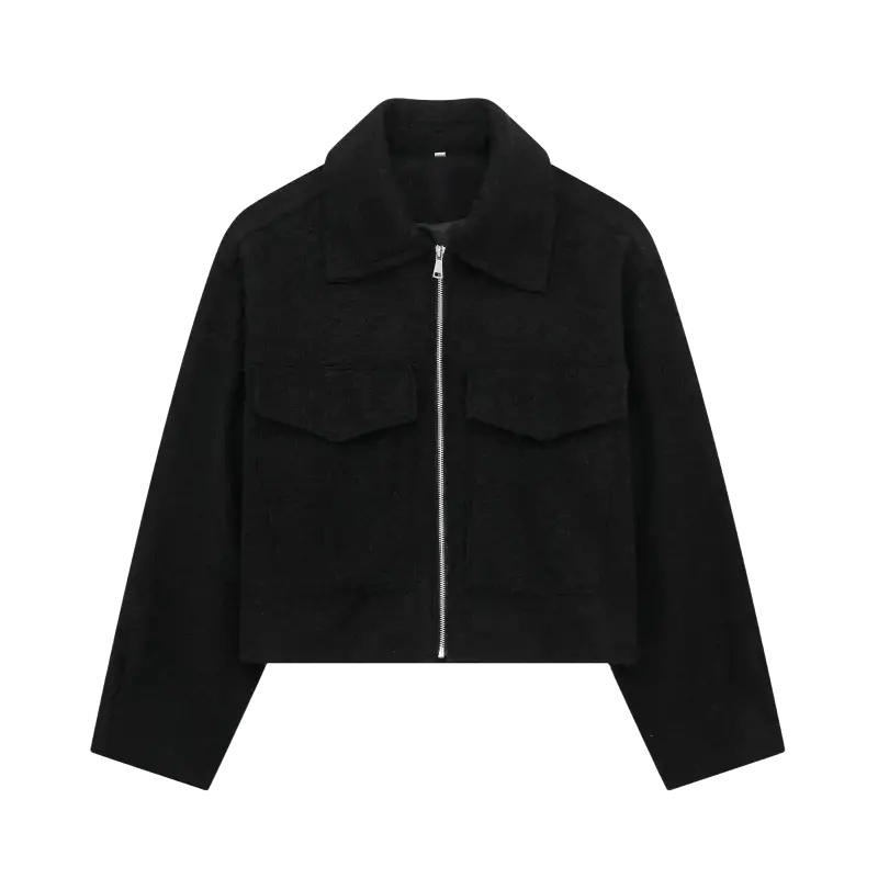 Vintage long sleeve Grey Front Zipper Jackets Outfits laurichshop