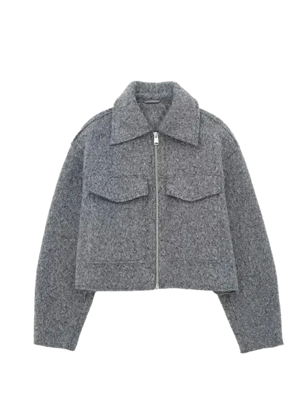 Vintage long sleeve Grey Front Zipper Jackets Outfits laurichshop