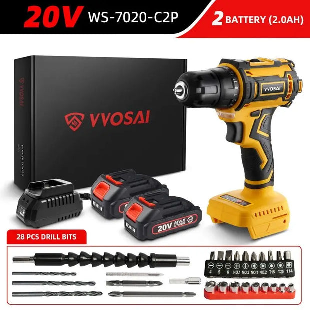 VVOSAI 20V Brushless Electric Drill 50NM Cordless Screwdriver Lithium-Ion Battery Mini Electric Power Screwdriver MT-Series Tool - laurichshop