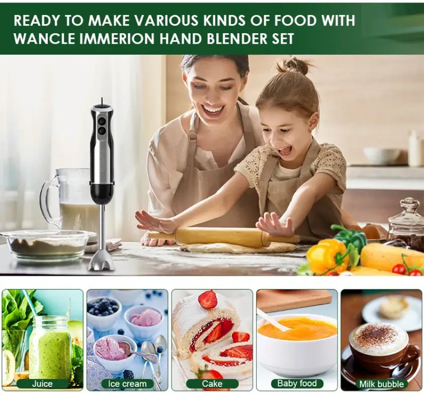 Wancle Electric Immersion Hand Blender Mixer 1000W 5 in 1 - HB-6008-5 in 1 / EU Plug / 5 in 1 | CHINA