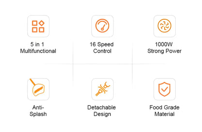 Wancle Electric Immersion Hand Blender Mixer 1000W 5 in 1 - HB-6008-5 in 1 / EU Plug / 5 in 1 | CHINA