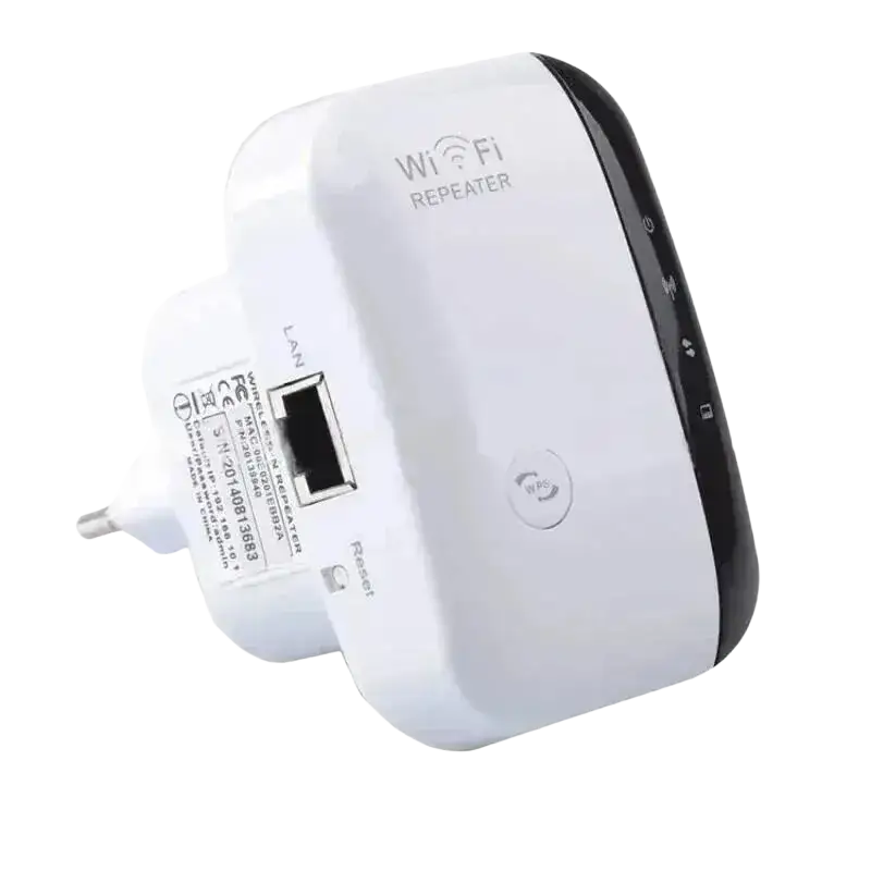White and black Wi-Fi extender with high transmission rate and European plug