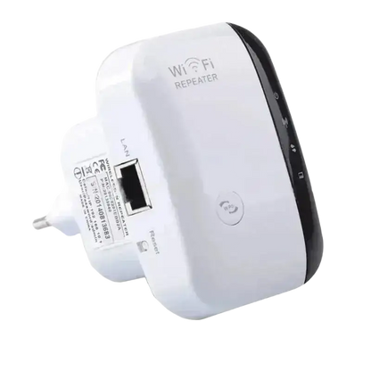 White and black Wi-Fi extender with high transmission rate and European plug