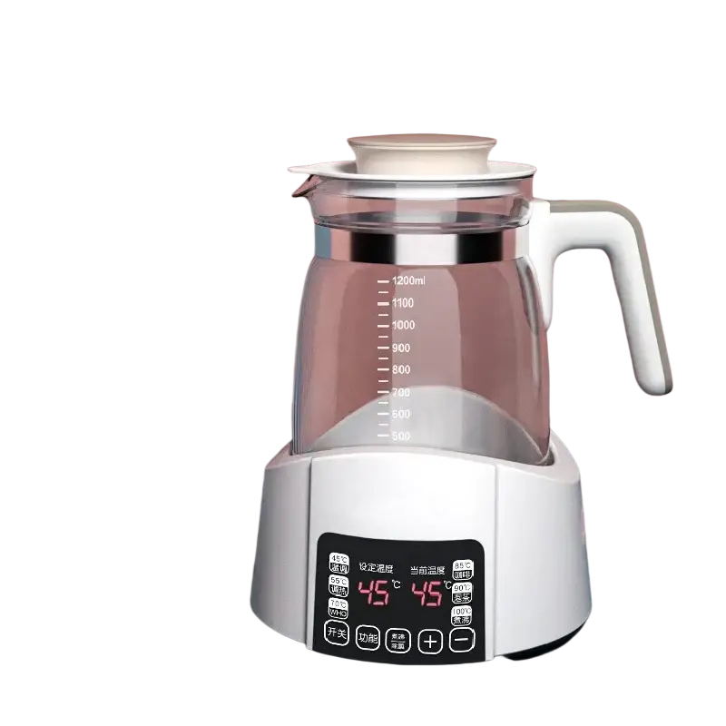 White digital kettle with glass body, 1200ml, smart insulation thermostatic control