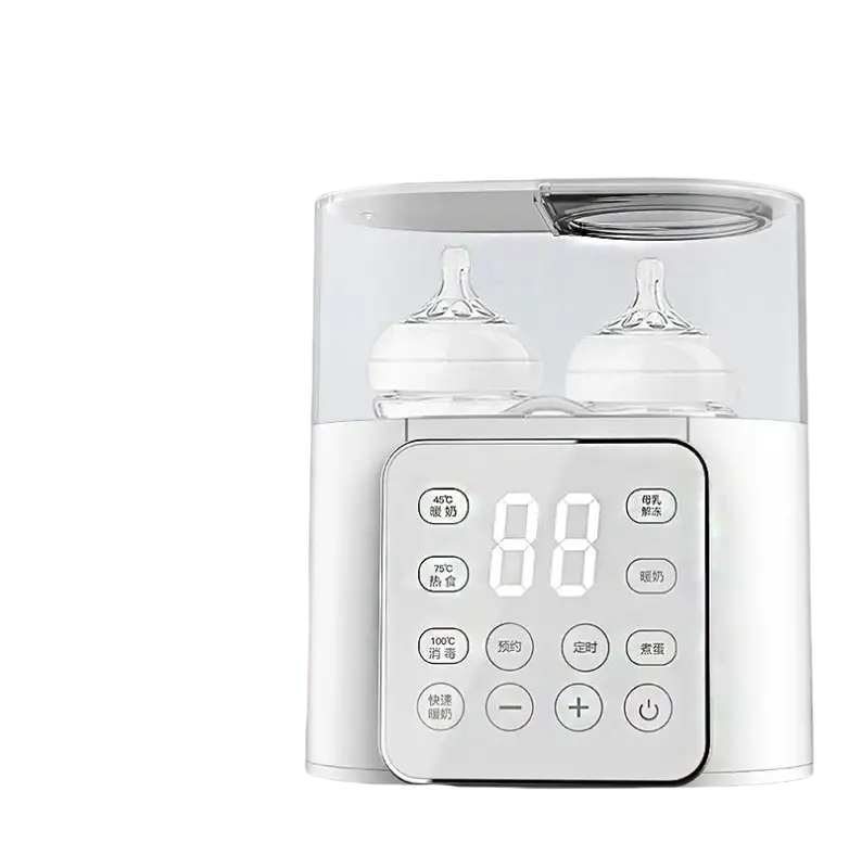 White electric baby bottle food heater with digital display and controls