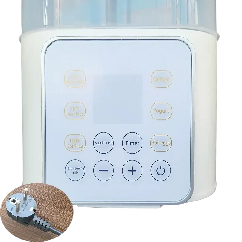 White electric baby bottle food heater with digital display and controls