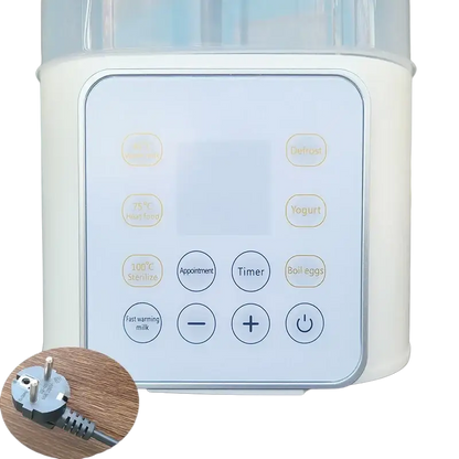 White electric baby bottle food heater with digital display and controls