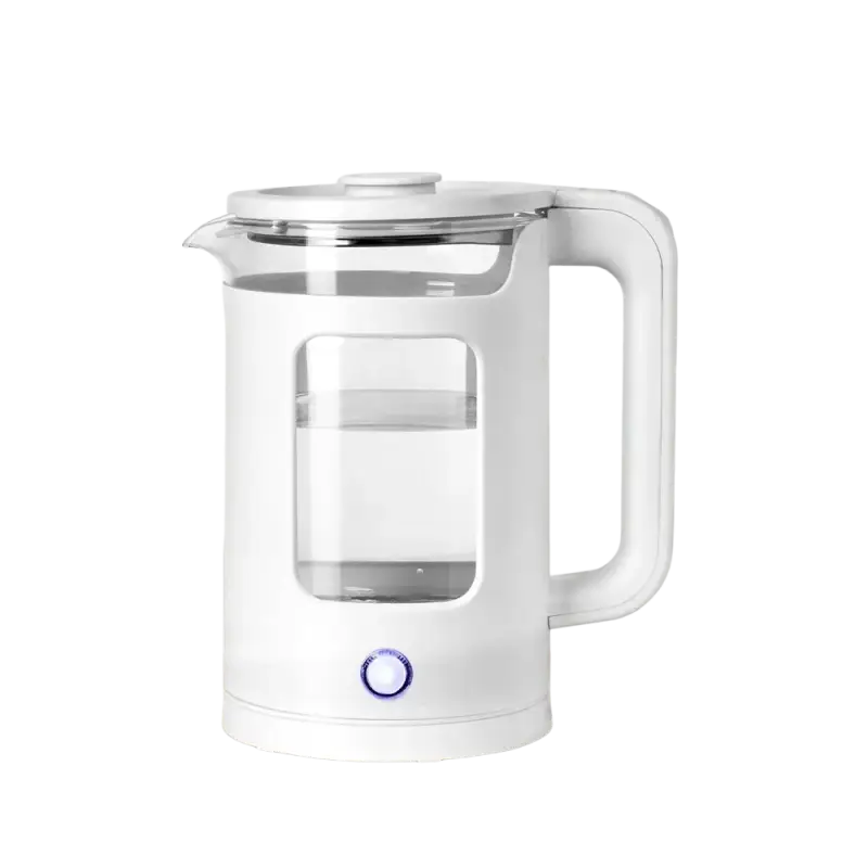 White glass electric kettle 220V 50Hz with blue illuminated button