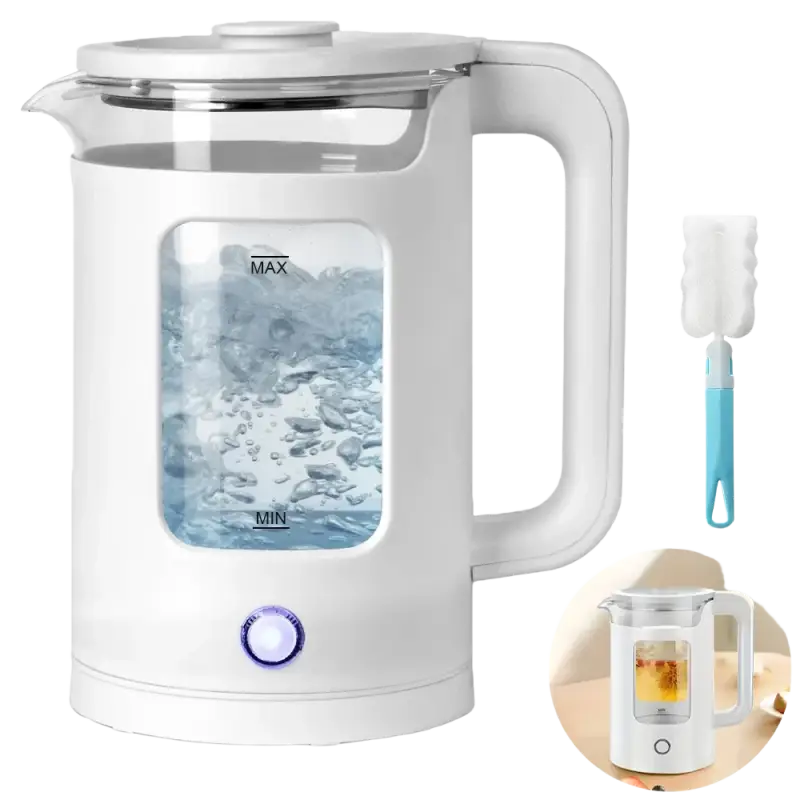 White glass electric kettle 220V 50Hz with blue illuminated control panel