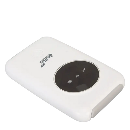 White portable 4G 5G WiFi modem with SIM card support and circular display