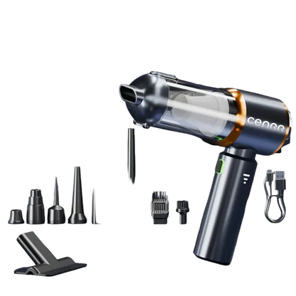 Sleek black Cenrr wireless portable vacuum cleaner with attachments for home and car