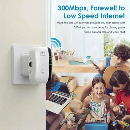 White and Black 300Mbps Wi-Fi Extender with High Transmission Rate