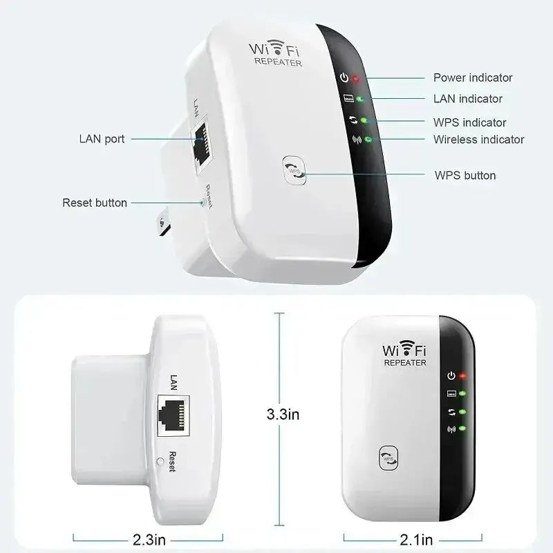 White and black Wi-Fi extender with high transmission rate and ports