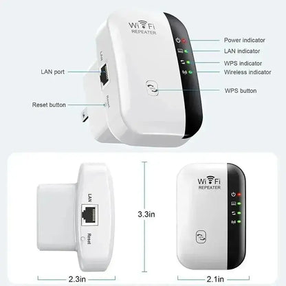 White and black Wi-Fi extender with high transmission rate and ports