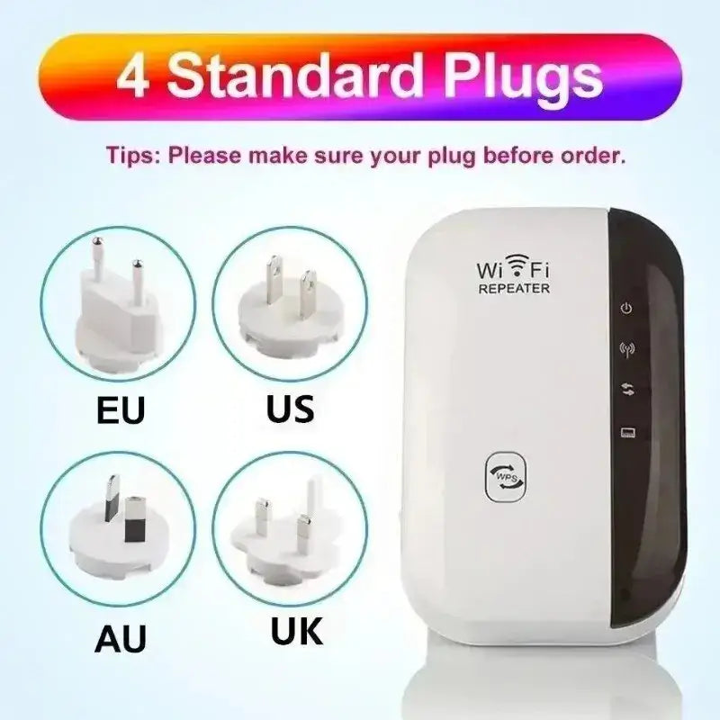 White and black Wi-Fi extender with high transmission rate and 4 plugs