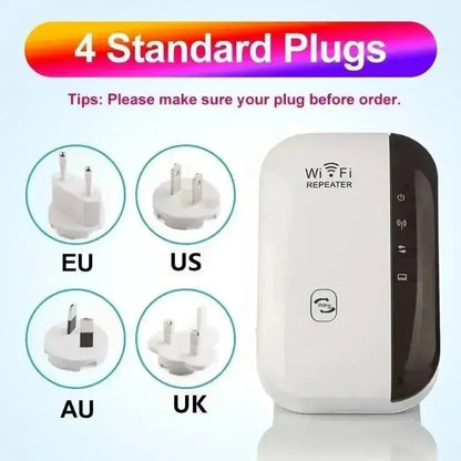 White and black Wi-Fi extender with high transmission rate and 4 plugs