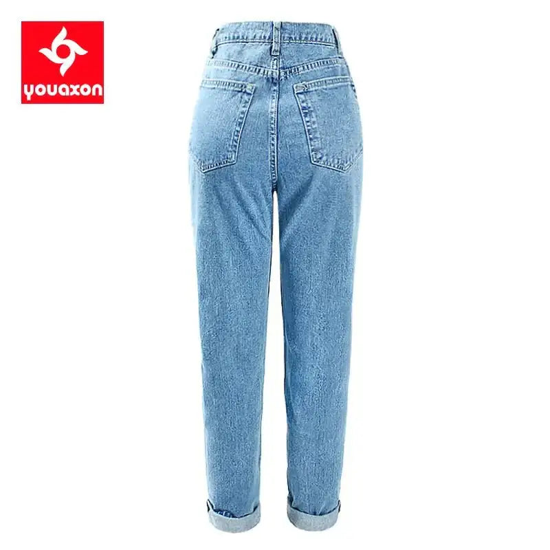 1886 Youaxon Cotton Vintage High Waist Mom Baggy Jeans Women`s Blue Denim Pants Boyfriend Jean Femme Jeans For Girls - laurichshop