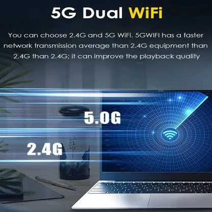 5G Dual WiFi technology highlighted, showcasing faster network transmission for improved playback quality.