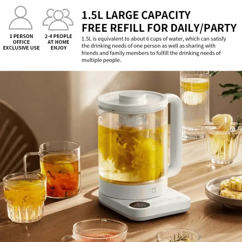 Xiaomi Mijia Multifunctional Health Electric Glass Kettle, 1.5L with white handle