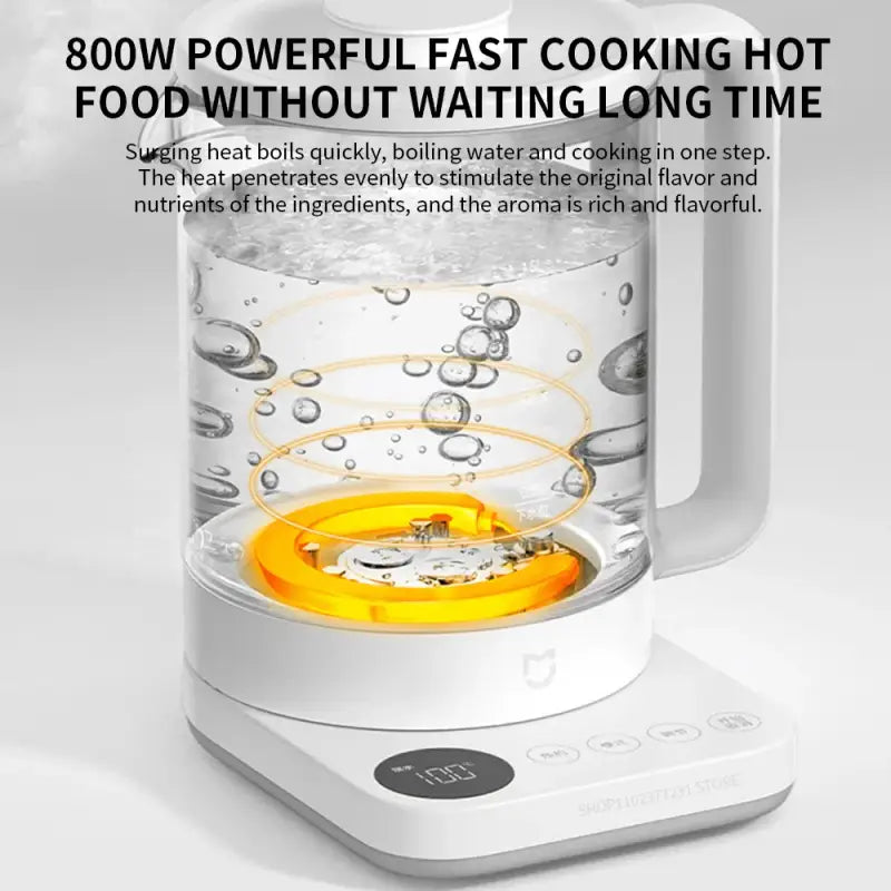 Xiaomi Mijia multifunctional health electric glass kettle with 800W white base and digital display
