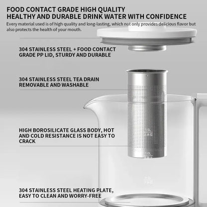 Xiaomi Mijia multifunctional health electric glass kettle with 304 stainless steel pitcher, borosilicate body, removable tea drain