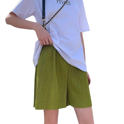 CM.YAYA Pleated Solid Women Set Long Sleeve Shirts and Straight Wide Leg Pants - laurichshop