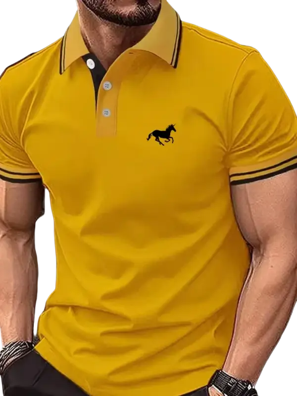 Yellow polo shirt with black horse logo for casual wear