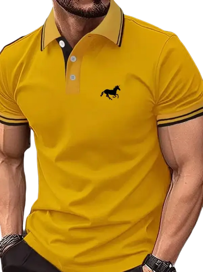 Yellow polo shirt with black horse logo for casual wear