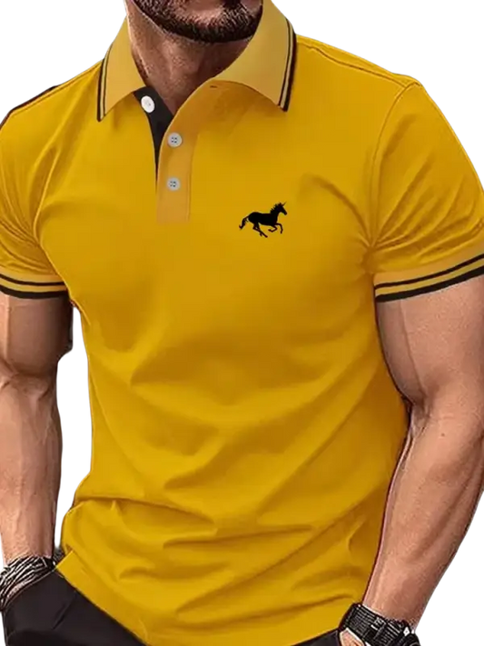 Yellow polo shirt with black horse logo for casual wear