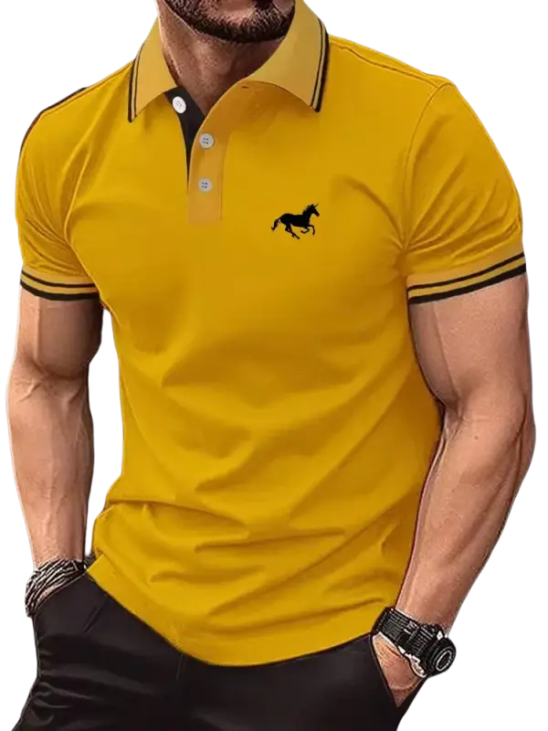 Yellow polo shirt with black horse embroidery for casual wear