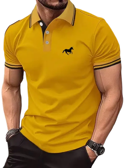 Yellow polo shirt with black horse embroidery for casual wear