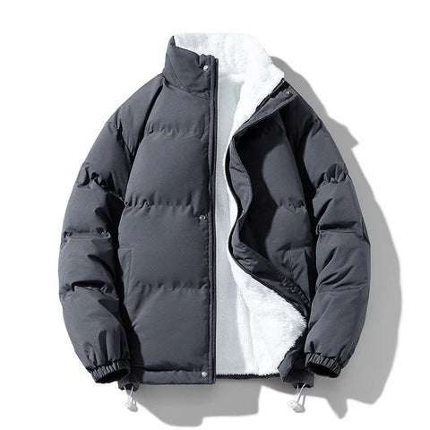 2023 Winter Jacket Men Zipped Thick Warm Streetwear Lined Fleece Cotton Padded Parka Oversize Fluffy Coat Loose Plush Fashion - laurichshop
