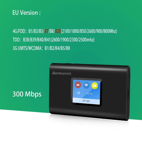 Benton M100 Cat 6 4G+ Wifi Wireless Router 300Mbps Lte Portable Wifi Hotspot 5G Mifi Unlock Type-c Fast Charge 3000 mAh Battery - laurichshop