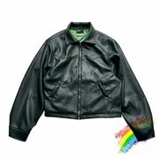 Dark Green ERD Batik Leather Zipper Jacket Men Women 1:1 High Quality Coat Jackets - laurichshop