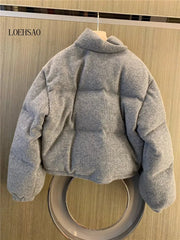 loehsao 2022 new autumn and winter stand collar thickened down jacket women's short white duck down wool women's coat - laurichshop