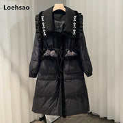 Loehsao Brand Women Jacket Black White Mink Hair 90% white Goose Down casual Long Parkas Waterproof Fashion Female Winter Coat - laurichshop