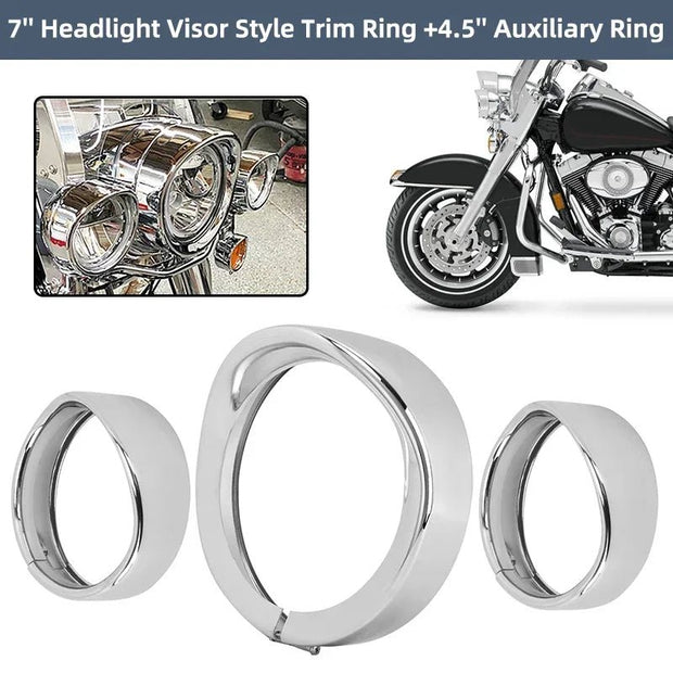 Motorcycle Headlight Trim Visor Ring 7" Bezel 4.5" LED Head Lamp For Harley Touring Road King Electra Glide Softail FLD/FLH - laurichshop