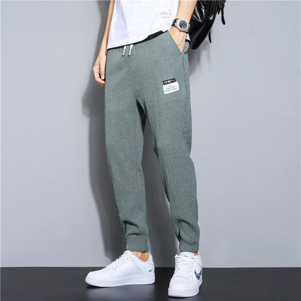 New Fashion Summer Men's Casual Ice Silk Thin Cool Flax Touch Trousers Breathable Loose Straight Pants Streetwear Men Clothing - laurichshop