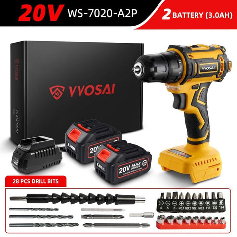 VVOSAI 20V Brushless Electric Drill 50NM Cordless Screwdriver Lithium-Ion Battery Mini Electric Power Screwdriver MT-Series Tool - laurichshop